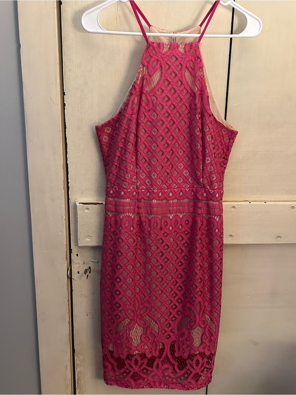 Lulu's Hot Pink Lace Halter Midi Dress